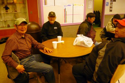 Yupik elders gather at the school every morning to greet students. (Photo by Sarah Garland)