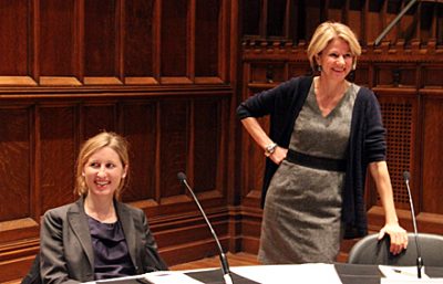 Hechinger staff writer Sarah Garland (left) and editor Liz Willen. (Photo by Jackie Mader)