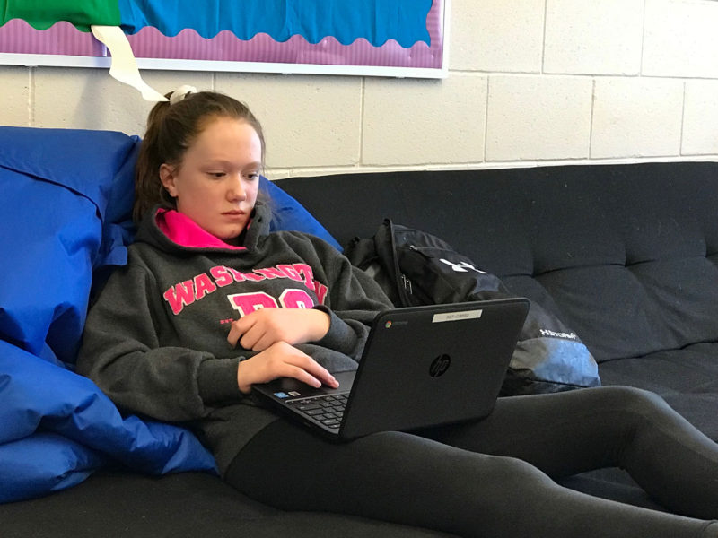 Northern Cass student Katelyn Stavenes taking part in the Jaguar Academy pilot, a piece of the district’s plan to eliminate grade levels by the fall of 2020.